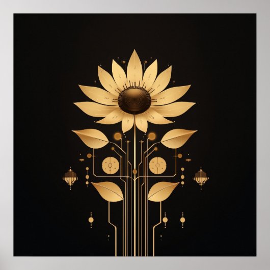 Golden Tech Bloom - Solarpunk Art Poster (Vorne)