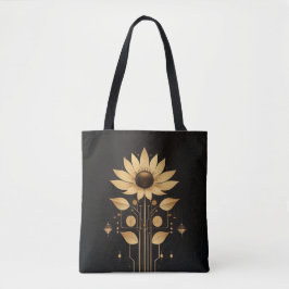 Golden Tech Bloom - Solarpunk Art Tasche
