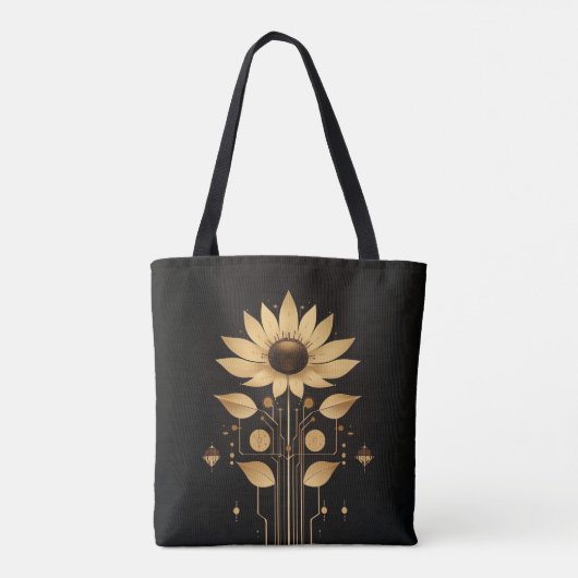 Golden Tech Bloom - Solarpunk Art Tasche (Rückseite)