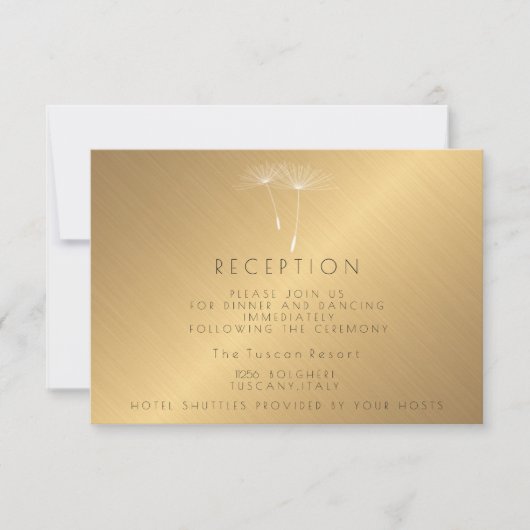Golden Texture Dandelion Hochzeitsempfang Einladung (Vorderseite)