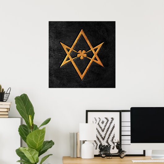 Golden Thelemic Unicursal Hexagram Black Leather Poster (Heimbüro)