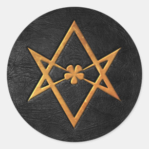 Golden Thelemic Unicursal Hexagram Black Leather Runder Aufkleber