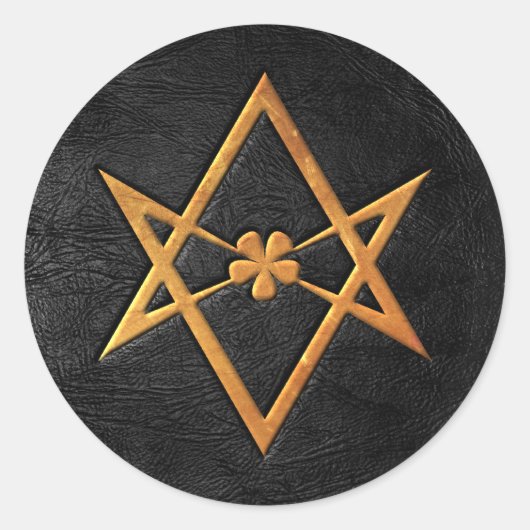 Golden Thelemic Unicursal Hexagram Black Leather Runder Aufkleber (Vorderseite)