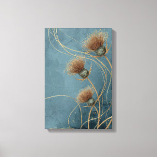 Golden Thistle Teal Blue Texture Elegance Leinwanddruck
