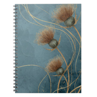 Golden Thistle Teal Blue Texture Elegance Notizblock