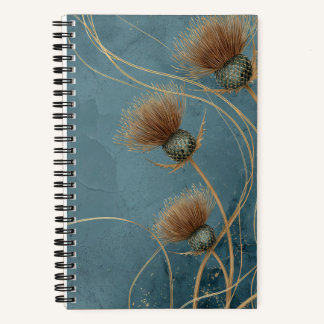 Golden Thistle Teal Blue Texture Elegance Notizblock