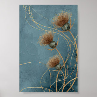 Golden Thistle Teal Blue Texture Elegance Poster