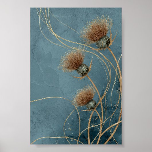 Golden Thistle Teal Blue Texture Elegance Poster (Vorne)