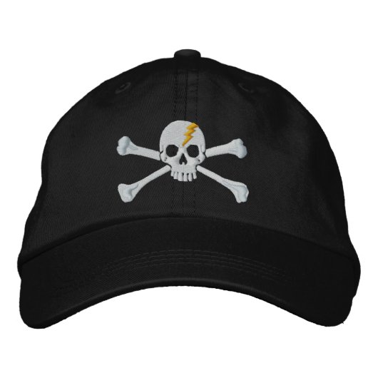 Golden Thunderbolt Crossbones Skull Stickerei Bestickte Baseballkappe (Vorderseite)