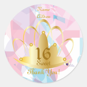 Golden Tiara Sweet, 16 Sticker-Cust. Runder Aufkleber