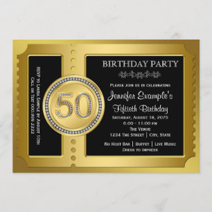 Golden Ticket 50. Geburtstagsfeier Einladung