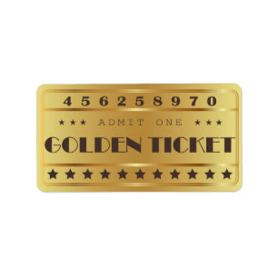 Golden Ticket Admin One Stars Geburtstagsparty Adressaufkleber