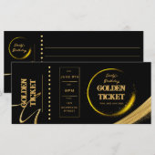Golden Ticket Black and Gold Einladungskarte (Vorne/Hinten)