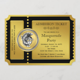 Golden Ticket Black and Gold Masquera Party Einladung