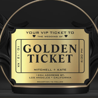 Golden Ticket Black & Gold Wedding Einladung