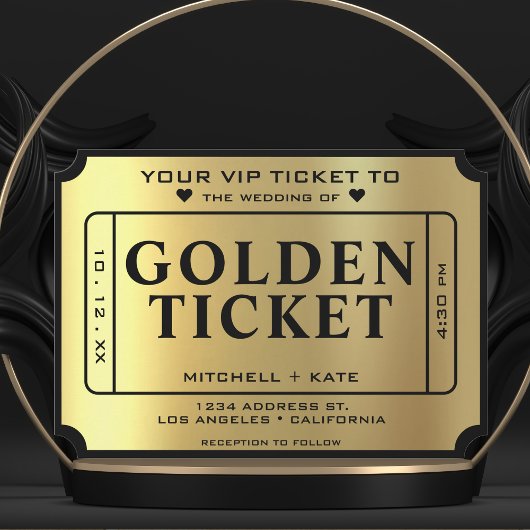 Golden Ticket Black & Gold Wedding Einladung