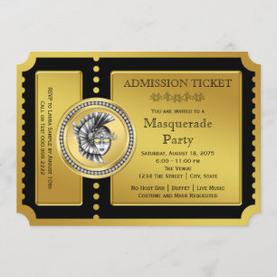 Golden Ticket Black und Gold Masquerade Party Einladung
