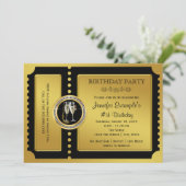 Golden Ticket Champagne Geburtstagsparty Einladung (Stehend Vorderseite)