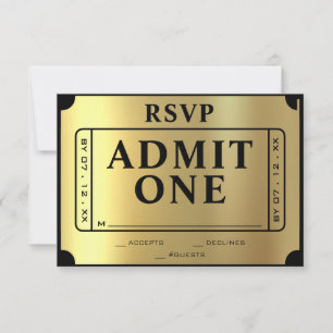 Golden Ticket Schwarz & Gold Hochzeit RSVP Karte