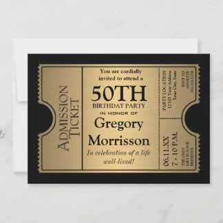 Golden Ticket Style 50. Geburtstagsparty Einladung