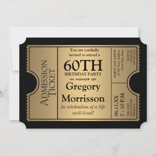 Golden Ticket Style 60. Geburtstagsparty Einladung (Vorderseite)