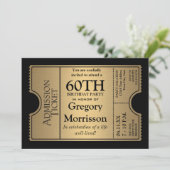 Golden Ticket Style 60. Geburtstagsparty Einladung (Stehend Vorderseite)