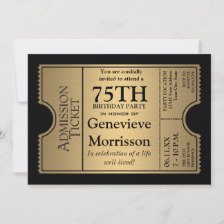 Golden Ticket Style 75. Geburtstagsparty Einladung