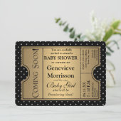 Golden Ticket Style Black Gold Girl Baby Dusche Einladung (Stehend Vorderseite)