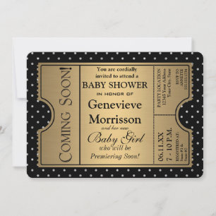 Golden Ticket Style Black Gold Girl Baby Dusche Einladung
