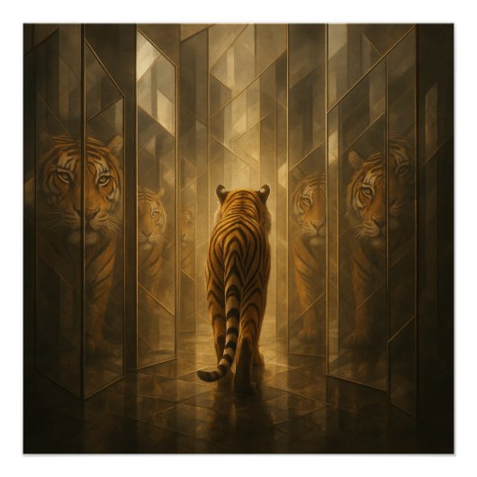 Golden Tiger in a Mirror Maze – GeoWild Art Poster (Vorderseite)