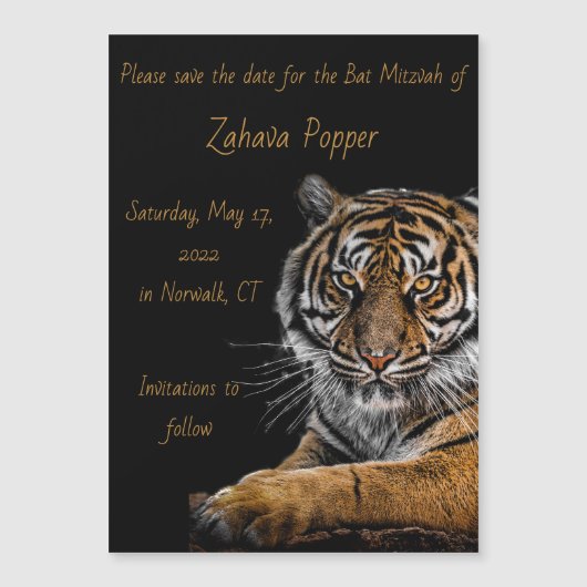 Golden Tiger Magnetic Save the Date Card Magnetkarte (Vorderseite)