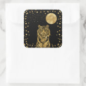 Golden Tiger Stars and Moon Black Quadratischer Aufkleber (Tasche)