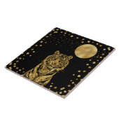 Golden Tiger Stars und Mond auf schwarz Fliese (Seite)