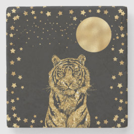 Golden Tiger Stars und Mond auf schwarz Steinuntersetzer