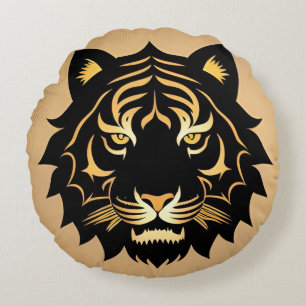 Golden Tiger Wappen Emblem Rundes Kissen