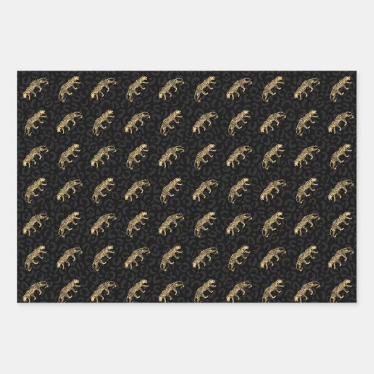 Golden Tigers Pattern Rosa Schwarz Elegant Luxus Geschenkpapier Set (Vorderseite 3)