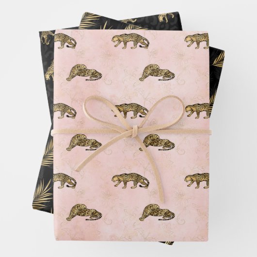 Golden Tigers Pattern Rosa Schwarz Elegant Luxus Geschenkpapier Set (Beispiel)