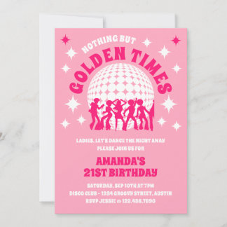 Golden Times Groovy Pink Geburtstagsparty Einladung