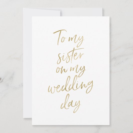 Golden "To my sister on my wedday" Einladung (Vorderseite)
