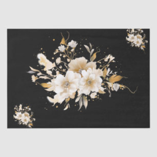 Golden Tone Floral Black Decoupage Tissue Paper Seidenpapier