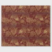 Golden Tones Ornate Paisley Pattern On Red Geschenkpapier (Flach)