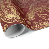 Golden Tones Ornate Paisley Pattern On Red Geschenkpapier (Rolleneckpunkt)