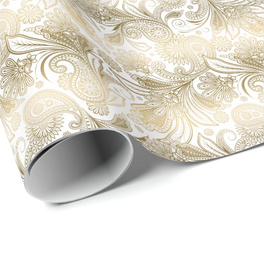 Golden Tones Verziert Paisley Pattern Geschenkpapier (Rolleneckpunkt)