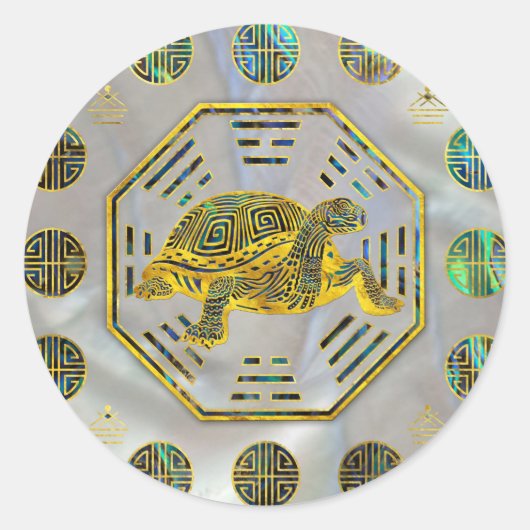 Golden Tortoise / Turtle Feng Shui Abalone Muschel Runder Aufkleber (Vorderseite)