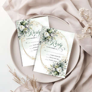 Golden Touch Watercolor Eukalyptus Grün Hochzeit RSVP Karte