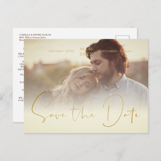 Golden Transparency Effect Elegant Foto Wedding Postkarte (Vorne/Hinten)