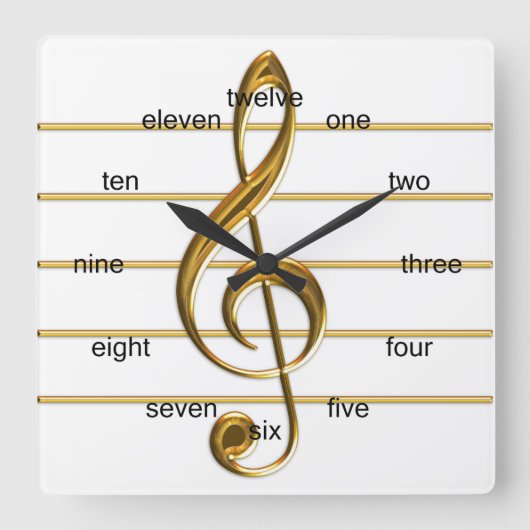 Golden Treble Clef Quadratische Wanduhr (Vorderseite)