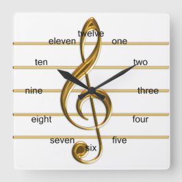 Golden Treble Clef Quadratische Wanduhr