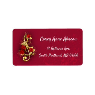 Golden Treble Cleve mit Rose Blume Adressaufkleber