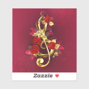 Golden Treble Cleve mit Rose Blume Aufkleber